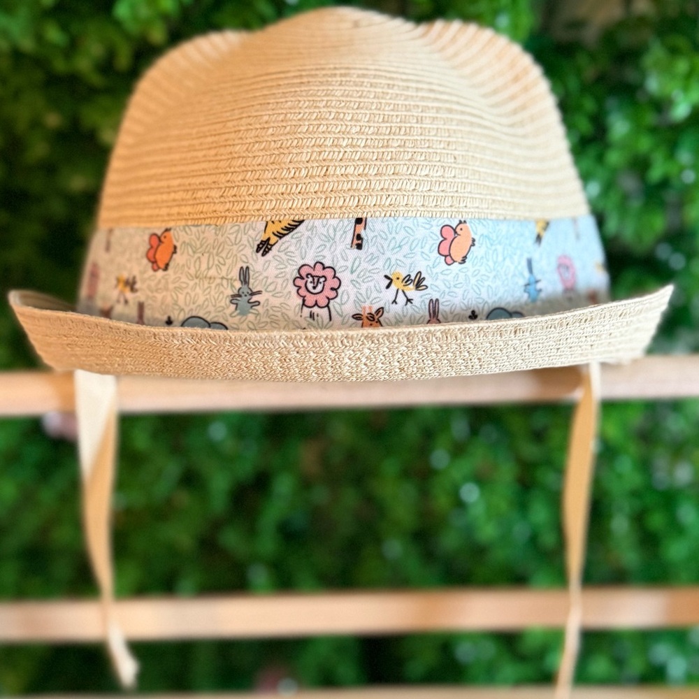 Indigo Baby Straw Safari Hat with Animal Band (12–18M)